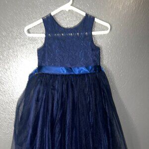 JEFIEL Girls Navy Lace Tulle Formal Dress Size 8 Sleeveless